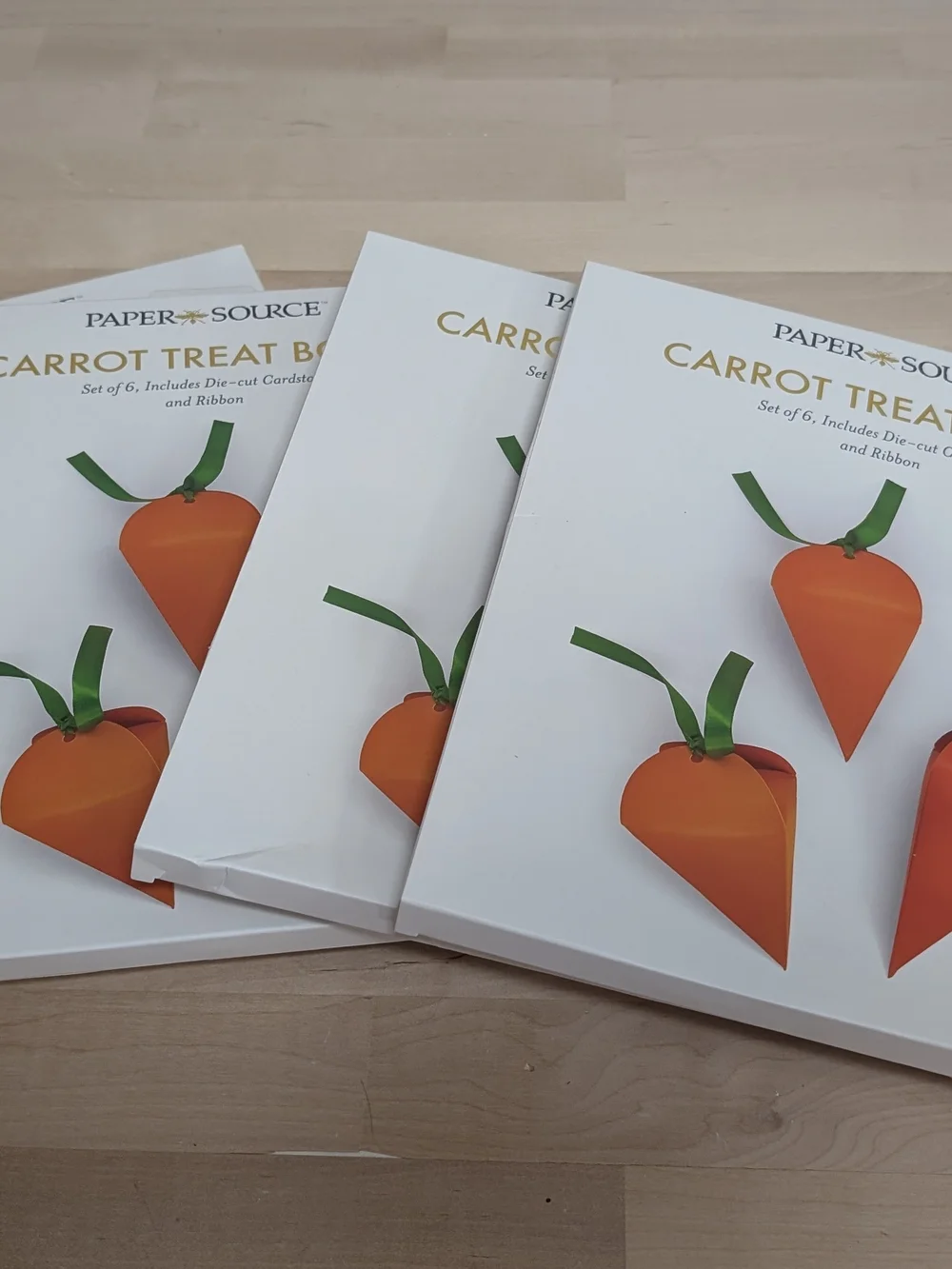 Paper Source Orange Carrot Treat Boxes with Green Ribbon